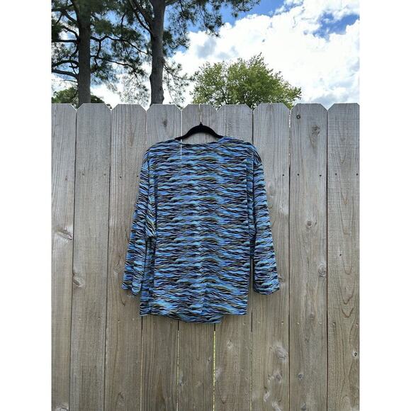 SAG HARBOR stretch Blue green Black Blouse wavy long sleeve size xl fall‎ winter - Picture 7 of 9